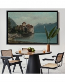 Çerçeveli Gustave Courbet - Cenevre Gölü'Ndeki Chillon Kalesi Tablo-7094