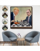 Çerçeveli Donald Trump - Vladimir Putin Santranç Oynarken Tablosu-8316