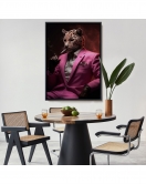 Çerçeveli Sigara İçen Pembe Leopar Tablo-7974