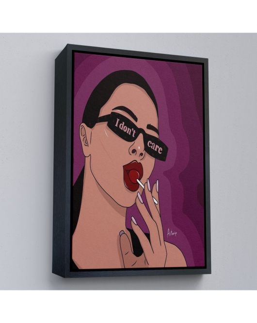 Çerçeveli I Don'T Care - Umrumda Değil Yazan Pop Art Kadın Tablo-7681