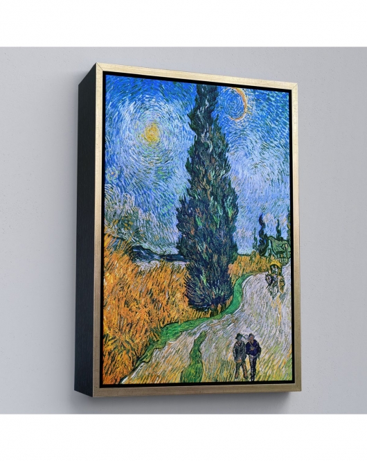 Çerçeveli Vincent Van Gogh - Selvili Ve Yıldızlı Yol Tablo - Road With Cypress And Star-7443