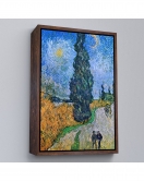 Çerçeveli Vincent Van Gogh - Selvili Ve Yıldızlı Yol Tablo - Road With Cypress And Star-7443