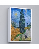 Çerçeveli Vincent Van Gogh - Selvili Ve Yıldızlı Yol Tablo - Road With Cypress And Star-7443