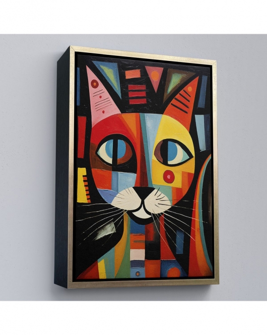 Çerçeveli Pablo Picasso Tarzı - Soyut Renkli Kedi Tablo-7374