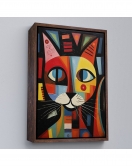 Çerçeveli Pablo Picasso Tarzı - Soyut Renkli Kedi Tablo-7374