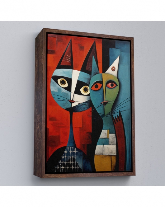 Çerçeveli Pablo Picasso Tarzı - Soyut Renkli Kedi Tablo-7370