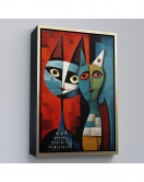 Çerçeveli Pablo Picasso Tarzı - Soyut Renkli Kedi Tablo-7370