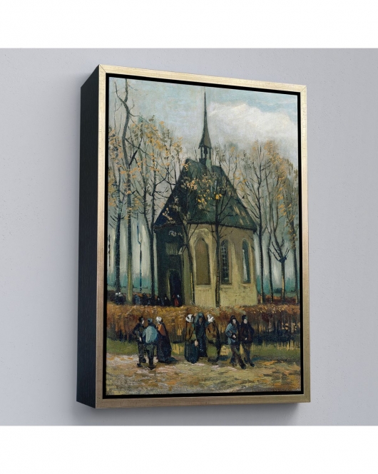 Çerçeveli Vincent Van Gogh - Cemaat Nuenen'Deki Reform Kilisesinden Ayrılıyor Tablo-7466