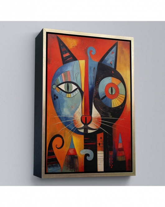 Çerçeveli Pablo Picasso Tarzı - Soyut Renkli Kedi Tablo-7371