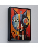 Çerçeveli Pablo Picasso Tarzı - Soyut Renkli Kedi Tablo-7371