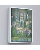 Çerçeveli Gustav Klimt - Cassone'Deki Kilise Selvili Manzara Tablosu-8095