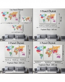 Renkli Ülke İsimli Dünya Haritası Kanvas Tablo 1011