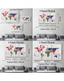 Dünya Haritası Bayrak Desenli Dekoratif Kanvas Tablo 1043