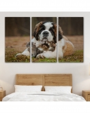 St. Bernard Köpek ve Yavru Kediler Dekoratif Kanvas Tablo 1124