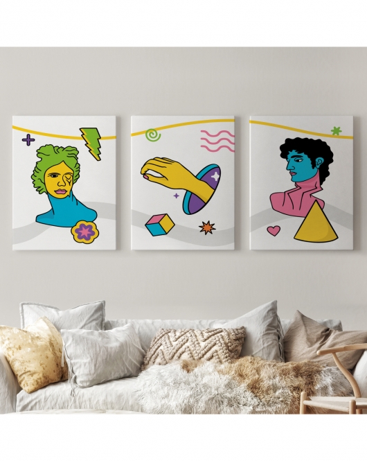 Pop Art Renkli Dekoratif Duvar Tablosu Üçlü Set-ES-117