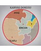 Ankara İli ve İlçeler Haritası Dekoratif Kanvas Tablo 1265