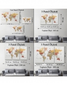 Türkçe Dünya Haritası Dekoratif Kanvas Tablo Son Derece Detaylı 1624