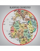 Türkçe Dünya Haritası Dekoratif Kanvas Tablo Son Derece Detaylı 1626