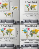 Türkçe Dünya Haritası Dekoratif Kanvas Tablo Son Derece Detaylı 1628