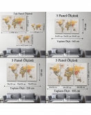 Detaylı Dünya Haritası Dekoratif Renkli Zeminli Kanvas Tablo 1676