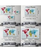 Detaylı Dünya Haritası Dekoratif Renkli Zeminli Kanvas Tablo 1700