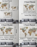 Detaylı Dünya Haritası Dekoratif Renkli Zeminli Kanvas Tablo 1702