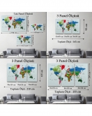 Türkçe Detaylı Dünya Haritası Dekoratif Renkli Zeminli Kanvas Tablo 1703
