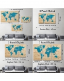 Ahşap Görünümlü Dünya Haritası Ayrıntılı ve Dekoratif Kanvas Tablo 1789