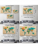 Ahşap Görünümlü Dünya Haritası Ayrıntılı ve Dekoratif Kanvas Tablo 1801