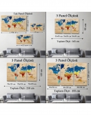 Ahşap Görünümlü Türkçe Dünya Haritası Ülke Başkentli Kanvas Tablo 1820