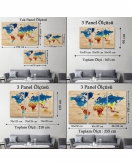 Ahşap Görünümlü Dünya Haritası Ülke Başkentli Kanvas Tablo 1821