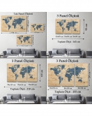Ahşap Görünümlü Dünya Haritası Ülke Başkentli Kanvas Tablo 1843