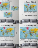 Türkçe Dünya Haritası Kanvas Tablo Son Derece Detaylı ve Dekoratif-2022