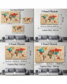 Ahşap Görünümlü Türkçe Dünya Haritası Dekoratif Kanvas Tablo 2070