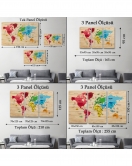 Ahşap Görünümlü Dünya Haritası Dekoratif Kanvas Tablo 2107
