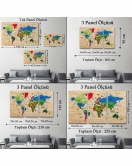 Ahşap Görünümlü Türkçe Dünya Haritası Dekoratif Kanvas Tablo 2110