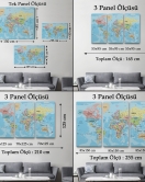 Dünya Haritası Türkçe Kanvas Tablo Ayrıntılı Dekoratif-Okyanuslu 2160