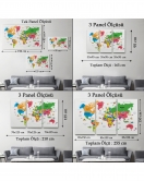 Dünya Haritası Dekoratif Kanvas Tablo Ülke ve Başkentli Öğretici ve Sembollü 2273