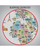 Türkçe Dünya Haritası Kanvas Tablo Ülke-Başkentli Öğretici ve Sembollü 2306