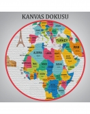 Dünya Haritası Dekoratif Kanvas Tablo Ülke ve Başkentli Öğretici ve Sembollü 2317