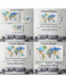 Dünya Haritası Dekoratif Kanvas Tablo Ülke ve Başkentli Öğretici ve Sembollü 2335