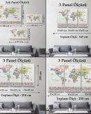 Türkçe Dünya Haritası Kanvas Tablo Ülke Bayraklı ve Dekoratif 2384