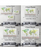 Dünya Haritası Ülke Bayraklı ve Dekoratif Kanvas Tablo 2389
