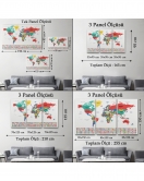 Dünya Haritası Ülke Bayraklı ve Dekoratif Kanvas Tablo 2393