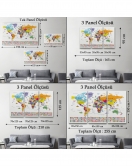 Dünya Haritası Ayrıntılı Eğitici Sembollü Bayraklı Dekoratif Kanvas Tablo 2833