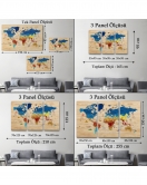 Ahşap Görünümlü Türkçe Dünya Haritası Sembollü Eğitici Dekoratif Kanvas Tablo 2891