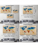 Ahşap Görünümlü Dünya Haritası Sembollü Eğitici Dekoratif Kanvas Tablo 2892