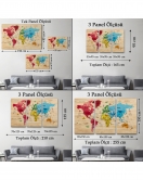 Ahşap Görünümlü Türkçe Dünya Haritası Sembollü Eğitici Kanvas Tablo 2949