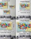 Türkiye Haritası Kanvas Tablo İl ve İlçeli Ayrıntılı Eğitici Komşulu Dekoratif Tablo 3005