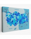 Türkiye Haritası Kanvas Tablo Sınır Komşulu Eğitici Dekoratif Tablo 3086